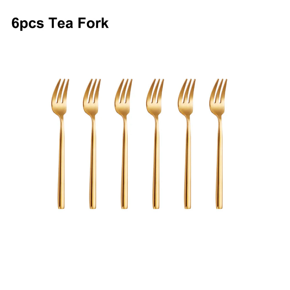 6Pcs Elegant Gold Flatware Set Stainless steel 304 Cutlery Mirror Silverware Rose Knife Fork High Polish Western Dinner Set