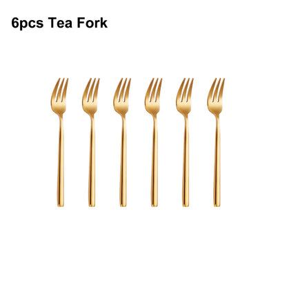 6Pcs Elegant Gold Flatware Set Stainless steel 304 Cutlery Mirror Silverware Rose Knife Fork High Polish Western Dinner Set