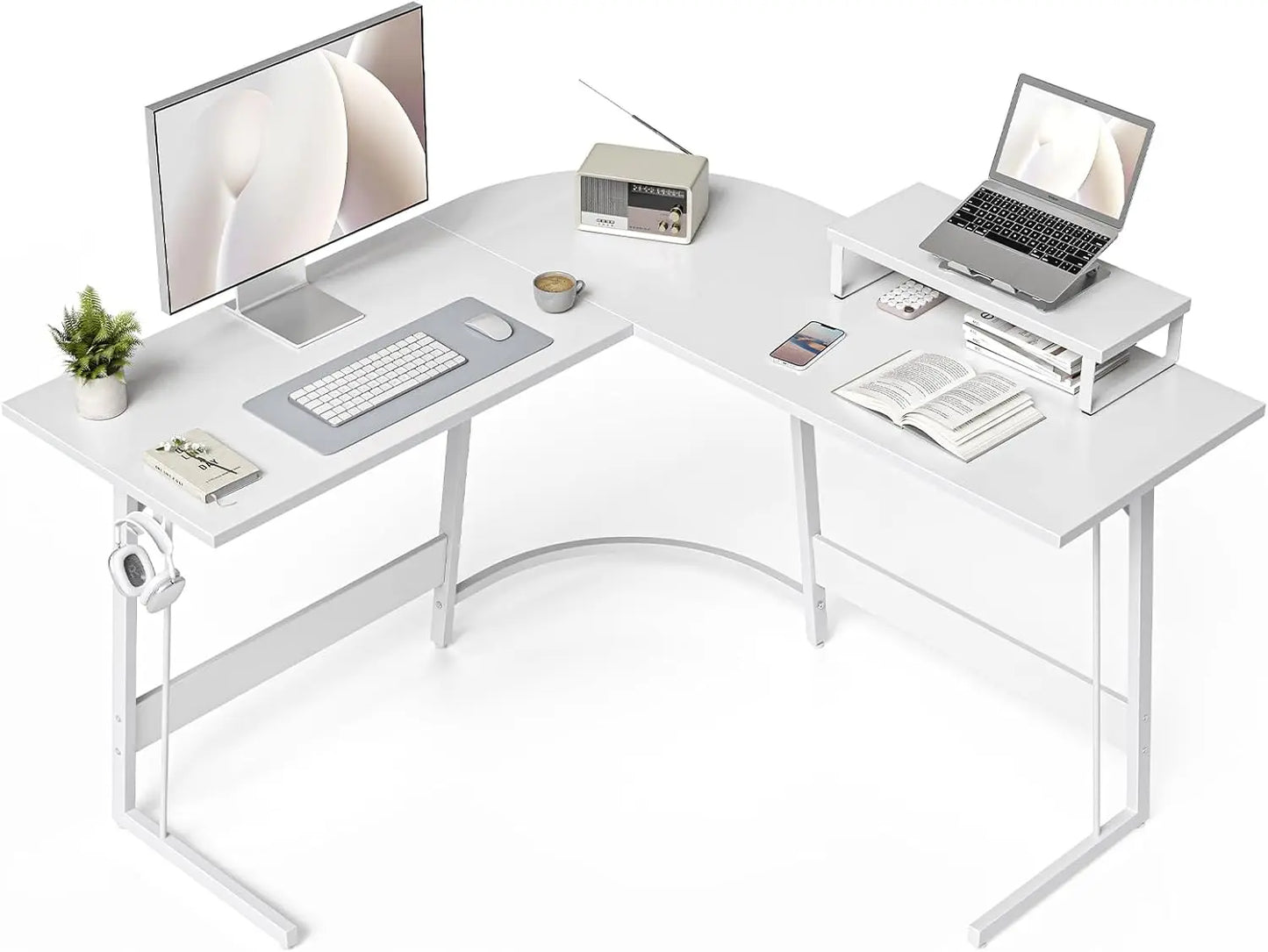 L Shaped Gaming Desk Computer Office Desk with Carbon Fiber Surface, 47 inch Corner Desk with Large Monitor Stand for Home Offic