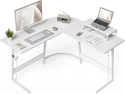 L Shaped Gaming Desk Computer Office Desk with Carbon Fiber Surface, 47 inch Corner Desk with Large Monitor Stand for Home Offic