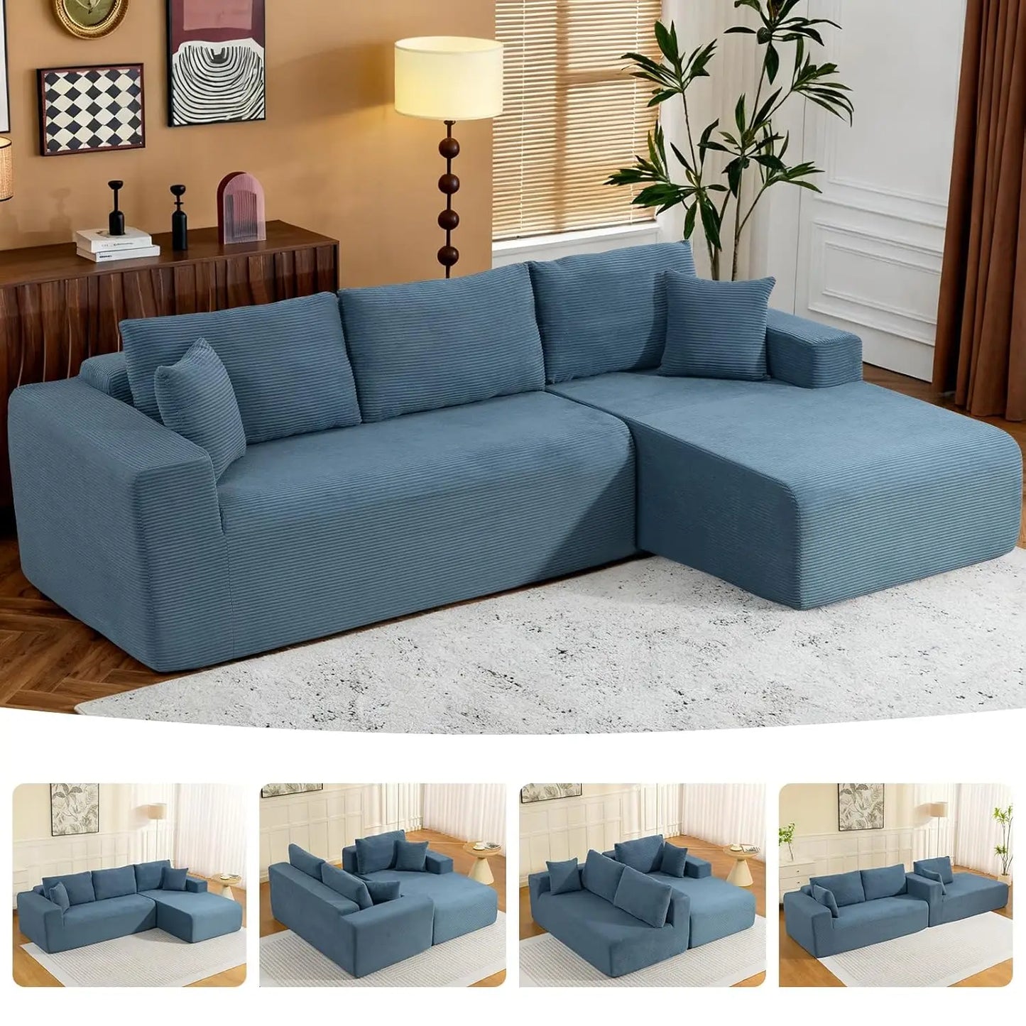 2025 New 108" Cloud Couch Sectional, Modular Sectional Sofa with L-Shaped Chaise, Deep Seat Sectional Modular Couch, Customized