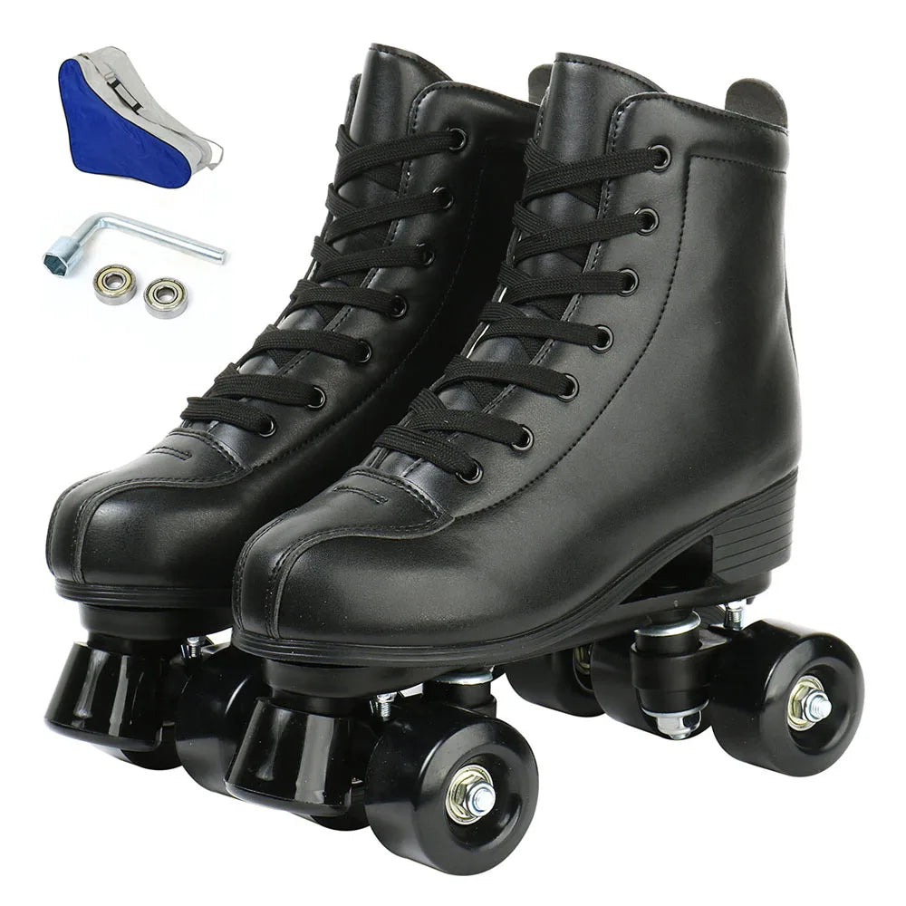 Hot Women Double Row Roller Skates Pu Leather Roller Skate Shoes 4 Wheels Quad Sneakers Outdoor Skating Sport Shoes Breathable