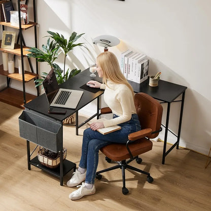 Corner Computer Desk with Gaming and Home Office Features, Including CPU Storage and Side Bag