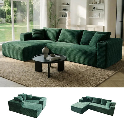106" Cloud Couch Corduroy Modular Sectional Sofa L-Shape Boneless Couch with Wide Armrests and Cup Holders for, Customized
