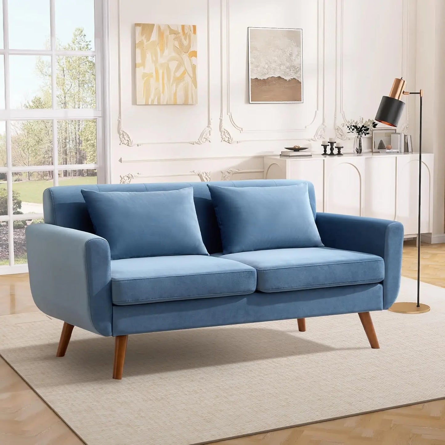 65"W Loveseat Sofa, Mid Century Modern Couches Love Seats For Living Room, Button Tufted Upholstered Small Couch, Customized
