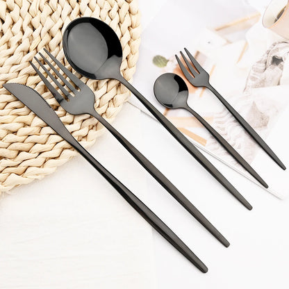 24pcs Silver Stainless Steel Cutlery Set Mirror Dinnerware Set Fork Knife Spoon Chopsticks Tableware Teaspoon Cake Fork Flatware