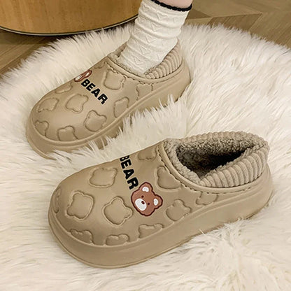 Comwarm Winter Furry Slippers For Women Waterproof Cotton Slides Platform Indoor Slides Fuzzy Warm Cozy Outdoor Women's Slippers