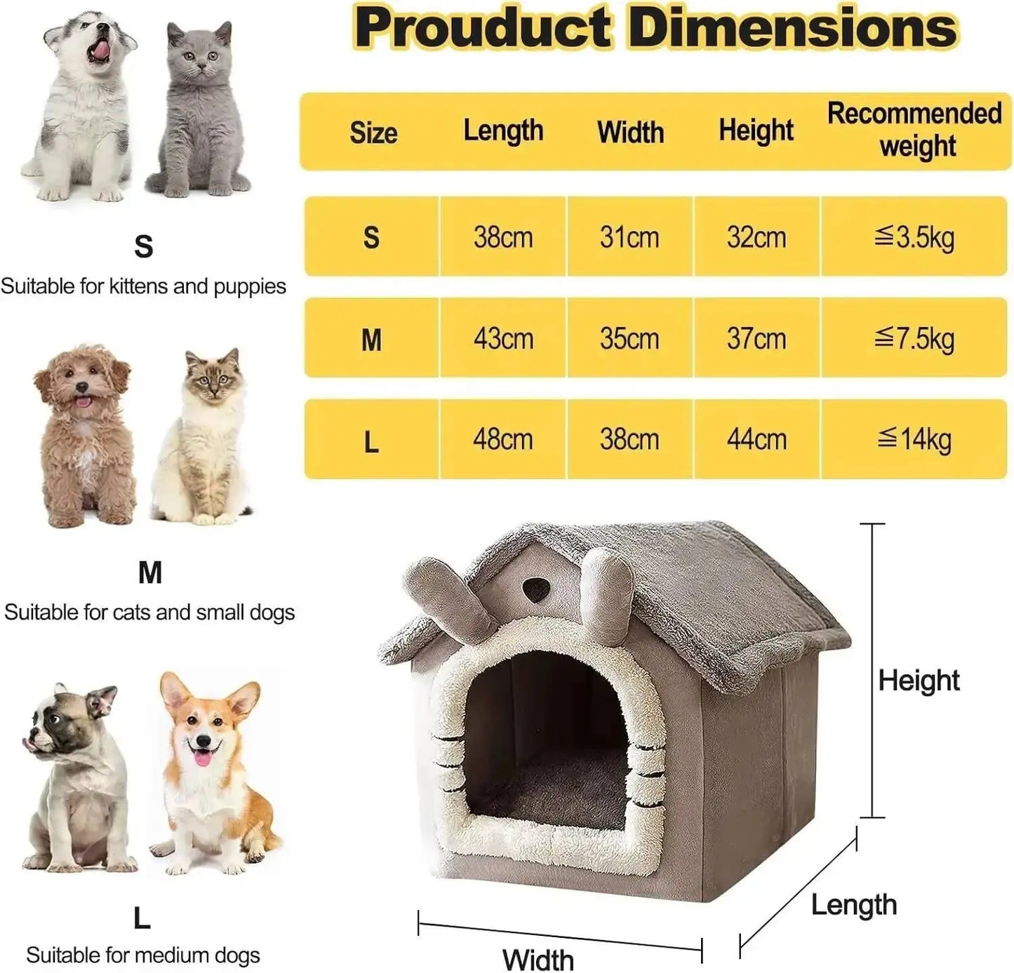 Indoor Warm Dog House Soft Pet Bed Tent House Dog Kennel Cat Bed Removable and Washable Cushion Suitable Four Season Universal