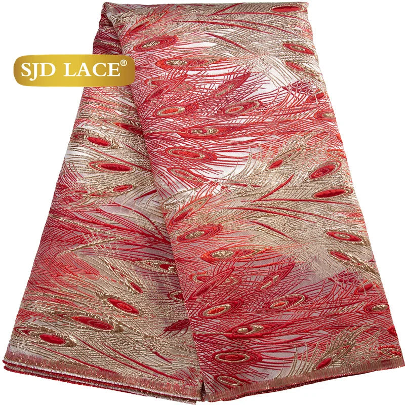 SJD LACE African Lace Fabric 2025 High Quality French Gild Brocade Jacquard Lace Fabric For Women Wedding Party Dresses Sew 3464
