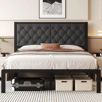 Bed Frame with Headboard PU Leather Upholstered Bed Frame Platform,All Metal Slats Support Platform Bed Frame, Customized