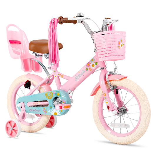 STITCH Little Daisy Kids Bike for Girls Ages 2-7 Years, 12 14 16 Inch Girls Bikes with Doll Bike Seat & Streamers