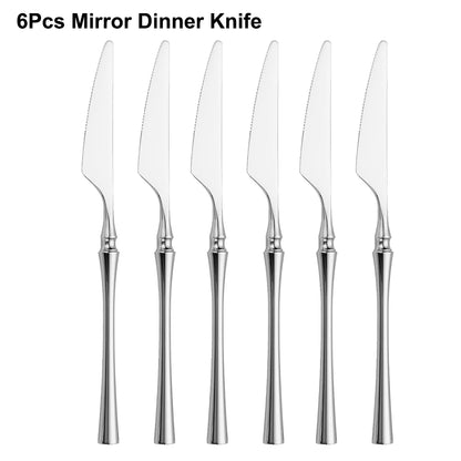 6/16/24Pcs Sliver Tableware Stainless Steel 304 Cutlery Matte Dinner Set Western Fork Spoon Mirror Flatware Dishwasher Safe