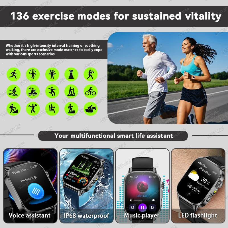 2026 New AI Health Diagnosis Smart Watch Body Analysis Uric Acid Blood lipids ECG+PPG Blood pressure call Smart watch Men Women