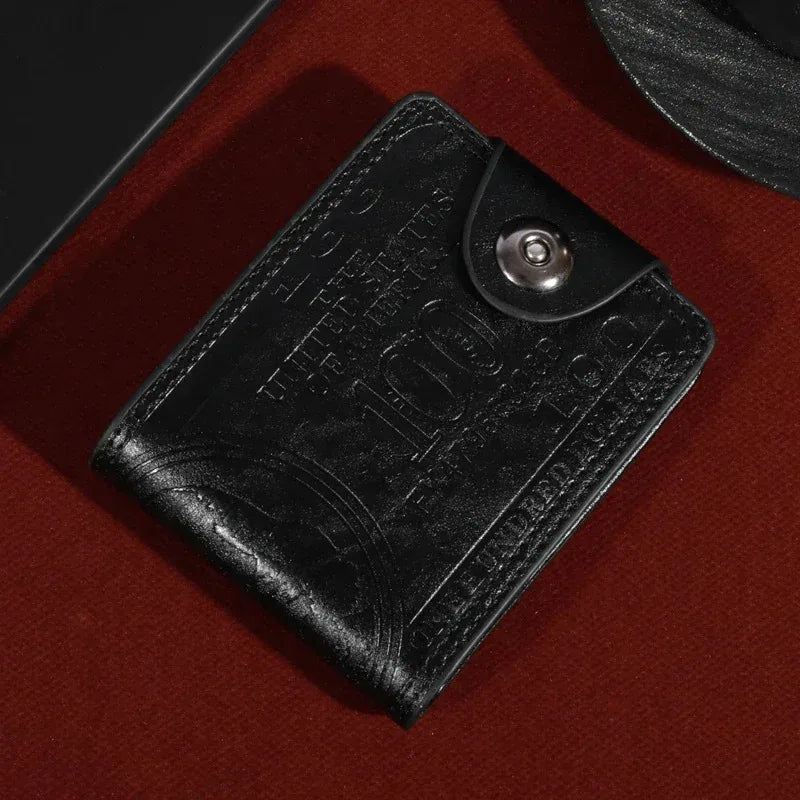 New men's fashionable leather wallet with USD pattern, multiple card slots, and large capacity wallet