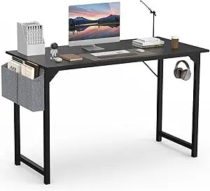Computer Office Desk, 48 Inch Writing Work Study PC Wood Modern Desk with Storage Bag & Headphone Hook Simple Bedroom for 2 Per