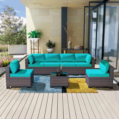 12 Pieces Outdoor Patio PE Rattan Sectional Sofa Set with Cushions & Tempered Glass Coffee Table for Garden Porch, Customized