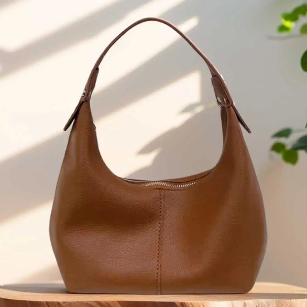 Women Fashion Tote Handbag PU Leather Simple Shoulder Purse Solid Color Soft Hobo Bags Girls Outdoor Daily Bag