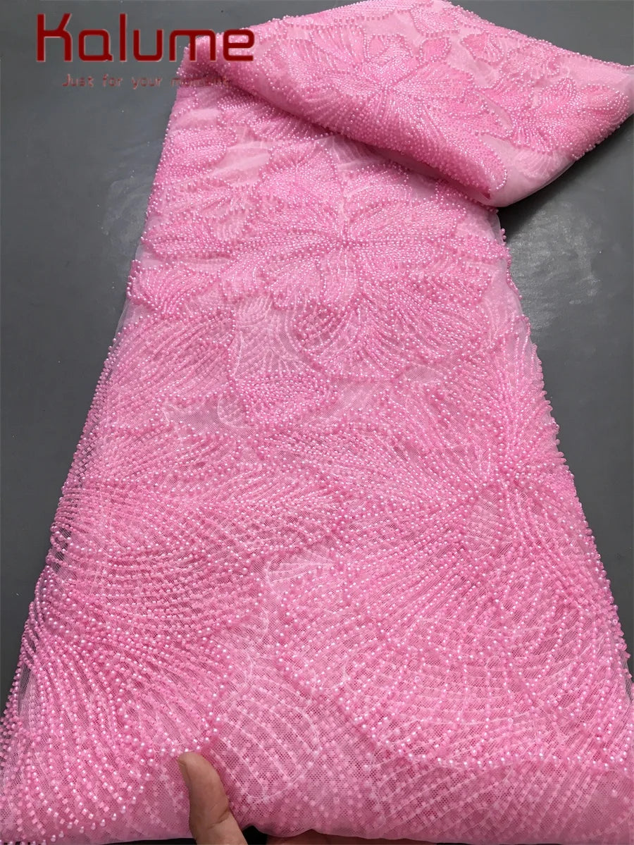 Kalume Lace 2025 African Beaded Tulle Lace Fabric Soft High Quality Mesh Net Lace Fabric with Sequins For Sewing Wedding F4500