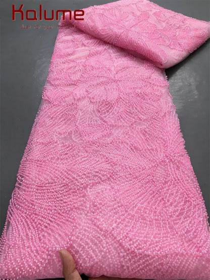 Kalume Lace 2025 African Beaded Tulle Lace Fabric Soft High Quality Mesh Net Lace Fabric with Sequins For Sewing Wedding F4500