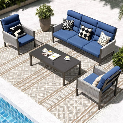 Aluminum Patio Furniture Set, High Back Outdoor Sectional Sofa, 4 Pieces Modern Conversation Sets for Porch, Balcony, Garden