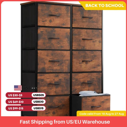 JHK Bedside Table For Bedroom With 10 Fabric Drawers Wardrobe Steel Frame Closet For Storage Cabinet Living Room Of Furniture