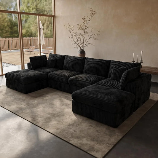148” Cloud Sectional Couches for Living Room, Modular U Shaped Sofa with Ottoman, Deep Seat Chenille Sectional for, Customized