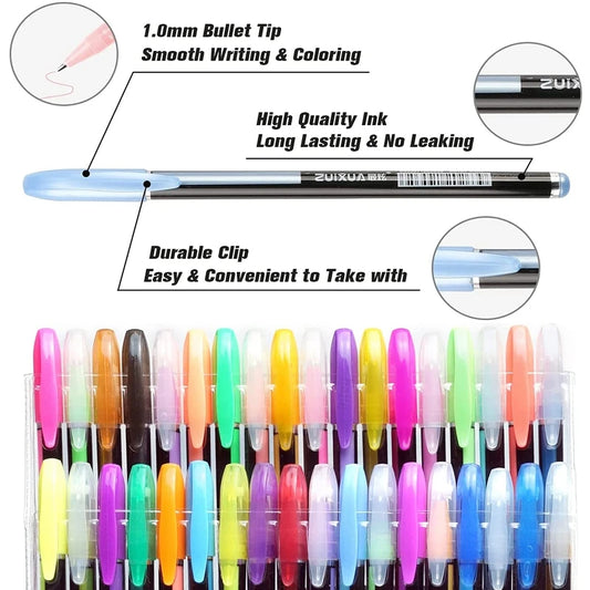 12/24Pcs Metallic Glitter Colors Gel Pens & Pen Refills For School Office Adult Coloring Book Journals Drawing Art Markers