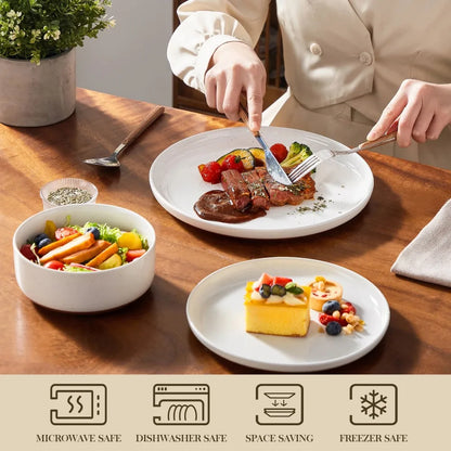 MALACASA TARA 18 Piece Stoneware Dinner Set Ceramic Tableware Layered Glaze Dinnerware Set with 6PCS Dinner Plate/Dessert/Bowl