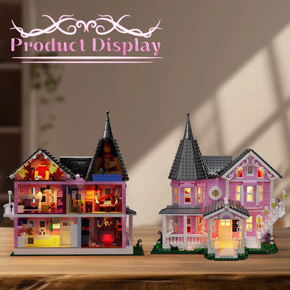 Pink Palace House Building Set with Lights,Coralined Haunted House Blocks Toy Christmas Gifts for Friend(1349PCS)