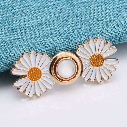 Detachable Pant Waist Tightener Pearl Flower No Sew Waist Buckles for Loose Jeans Dress Fit Instant Pants Button Pins Tightener