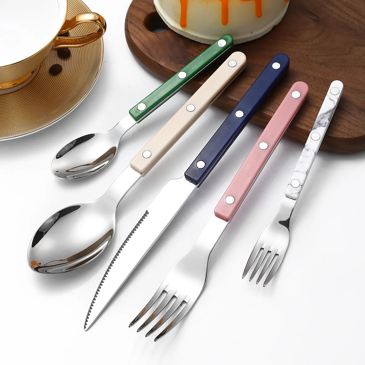 Fashion New Colorful Handle 304 Cutlery Set  Stainless Steel Creativity Gift Flatware Knife Fork Spoon dinnerware set
