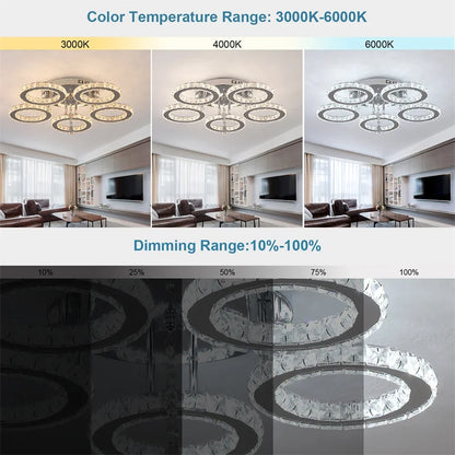 5 Rings Crystal Led Chandeliers Ceiling Mirror Stainless Steel Lustre Cristal For Kitchen Luminarias Parateto Fixtures Plafonier