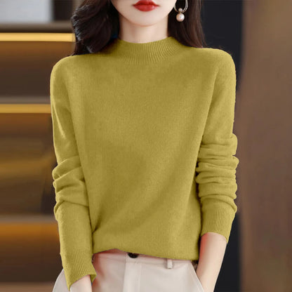100% Pure Wool Half-Neck Pullover In Autumn And Winter New Cashmere Sweater Women'S Casual Knit Top Warm Jumper Tops 17 Colors