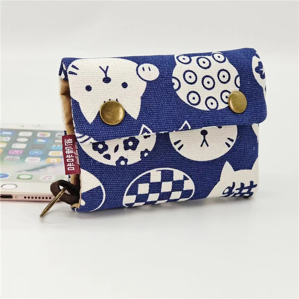 Canvas Cartoon Totoro Cat Printed Dog Women Fold Short Wallet Organizer Cute Mini Money Key Bag Coin Pocket Purse for Children