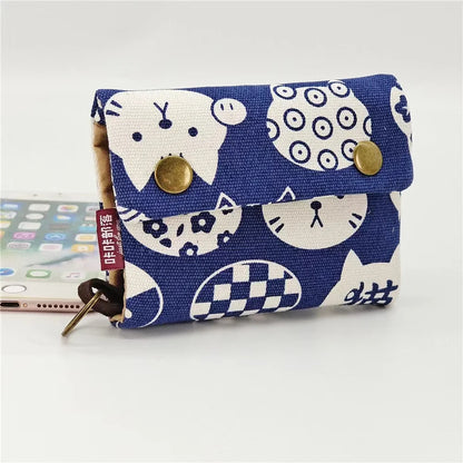 Canvas Cartoon Totoro Cat Printed Dog Women Fold Short Wallet Organizer Cute Mini Money Key Bag Coin Pocket Purse for Children