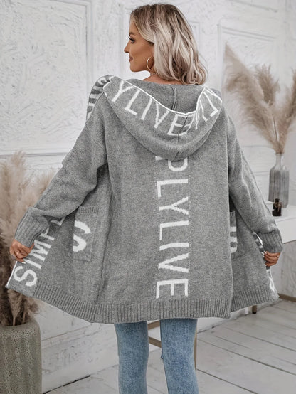Autumn and Winter New Fashion Woman Sweater Long Cardigan Hooded Tops Letter Knit Sweater Jacket Women's Clothing