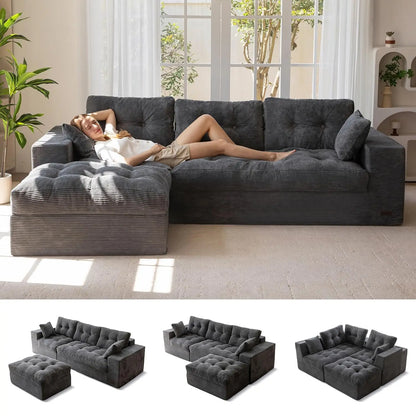 104" L Shaped Modular Sectional Sofa with Ottoman, Cloud Boneless Couch with Layered Cushion, Upholstered Sofa in a Box, Flexibl