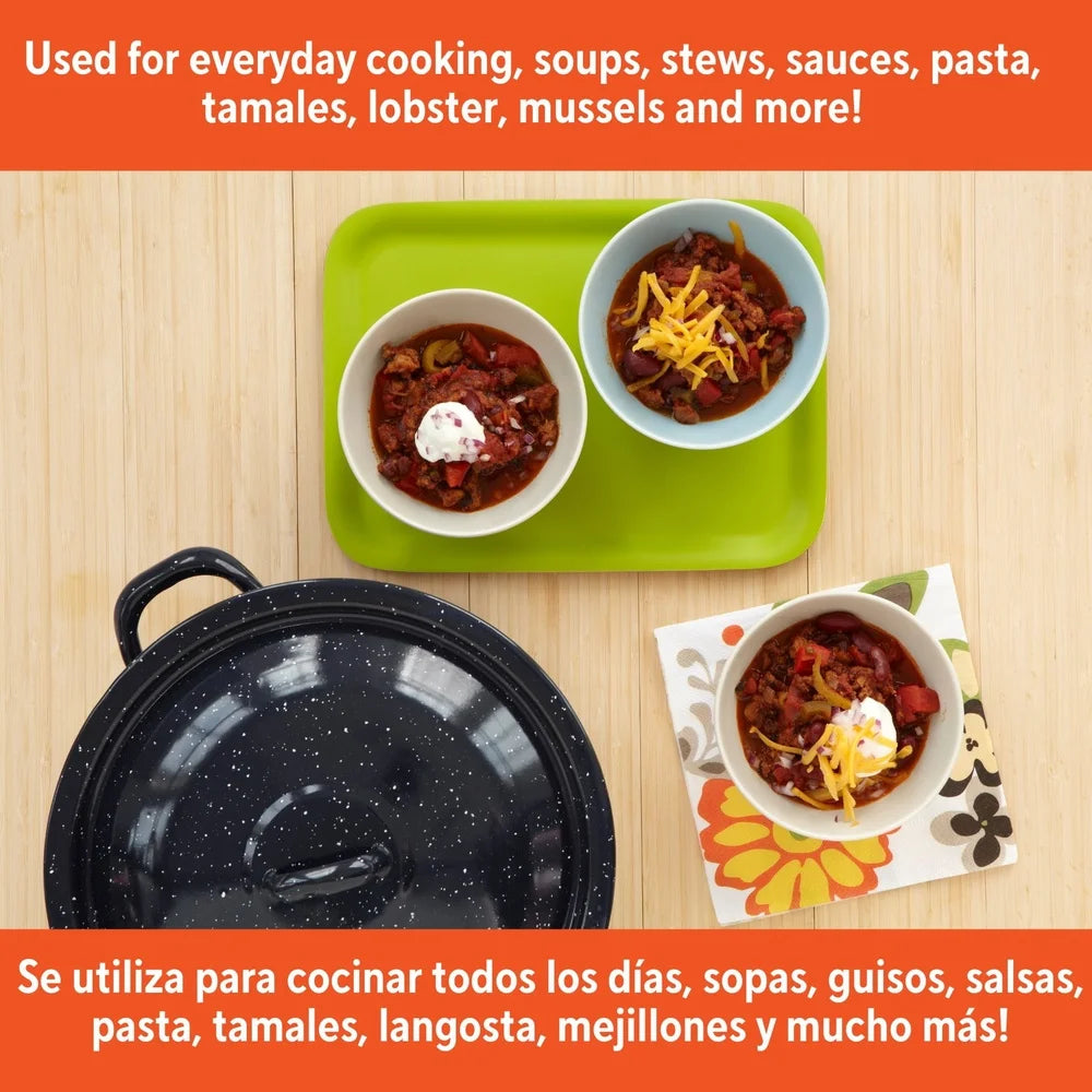 Enamel Stock Pot Soup Stews Cooking with Double Handles Oven Safe Durable Steel Efficient Heat Distribution Hand Wash Only