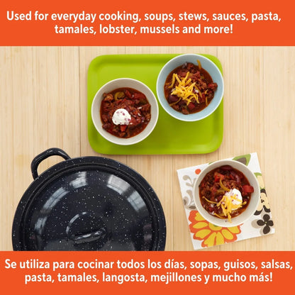 Enamel Stock Pot Soup Stews Cooking with Double Handles Oven Safe Durable Steel Efficient Heat Distribution Hand Wash Only