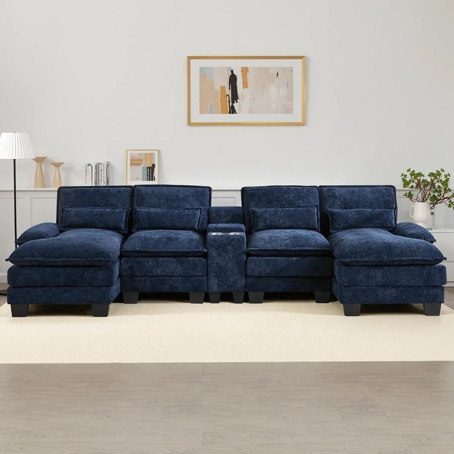 125" U Shaped Cloud Modular Sectional Couch for Living Room, Small Comfy Chenille Sofa with Double Chaise Lounge,, Customized
