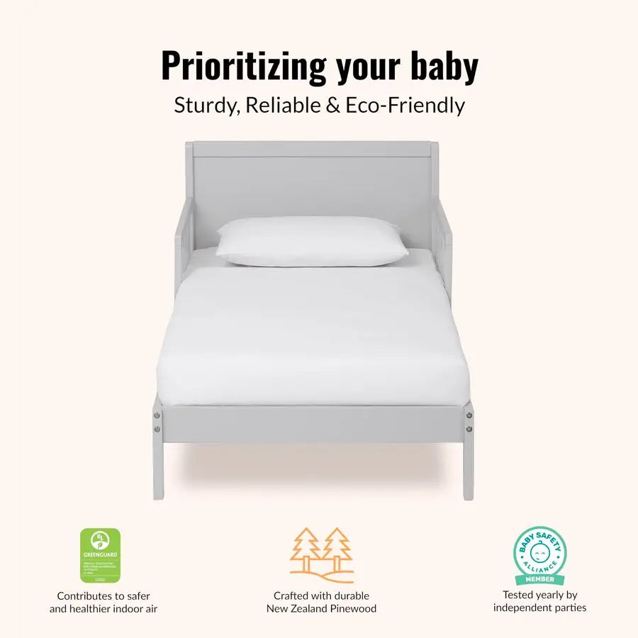 Dream On Me Brookside Wooden Toddler Bed in Pebble Grey, Greenguard Gold JPMA Certified, Kids Bed with Safety Rails, LowtoFloor