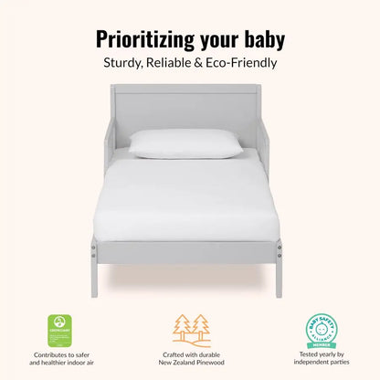 Dream On Me Brookside Wooden Toddler Bed in Pebble Grey, Greenguard Gold JPMA Certified, Kids Bed with Safety Rails, LowtoFloor