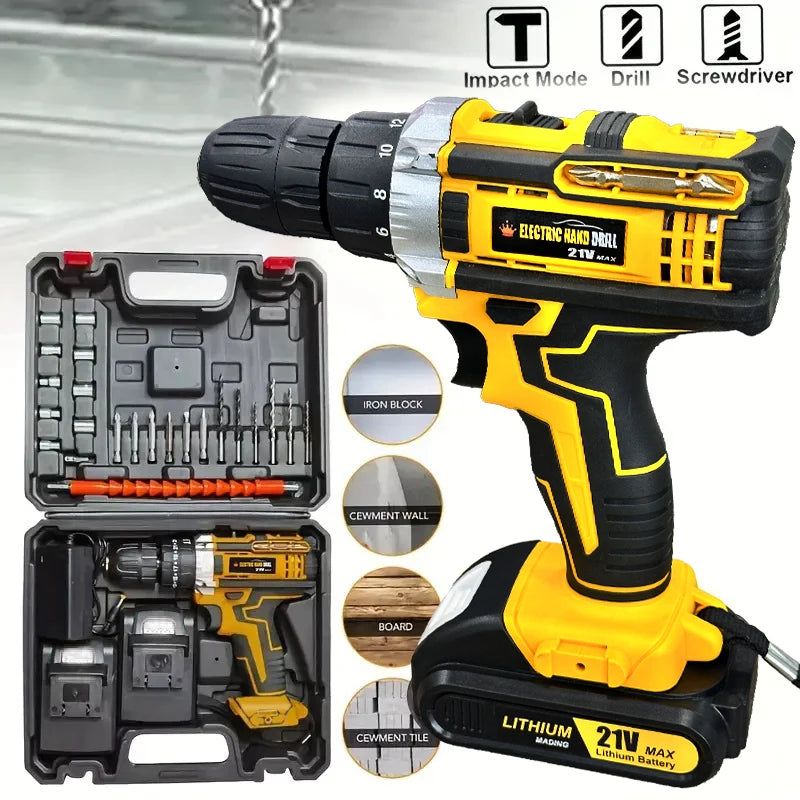 Rechargeable Electric Hand Drill, Pistol Drill, Electric Screwdriver, Household Impact Hand Drill Tool,Use MT Battery