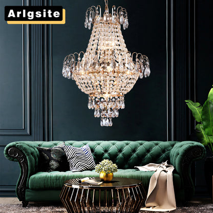 Luxury Gold Crystal Chandelier Elegant Dazzling K9 Crystals Ceiling Light for Living Room Dining Room Hallway-Gold
