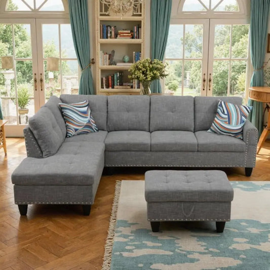 Shaped Couches for Living Room, Sectional Couch Living Room Furniture with Storage Ottoman, Modular Sectional Sofa with Movable