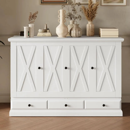 Queen Size Murphy Bed, Solid Pine Queen Murphy Bed Frame Chest Cube Cabinet with Charging Station and Large Storage Drawer for H