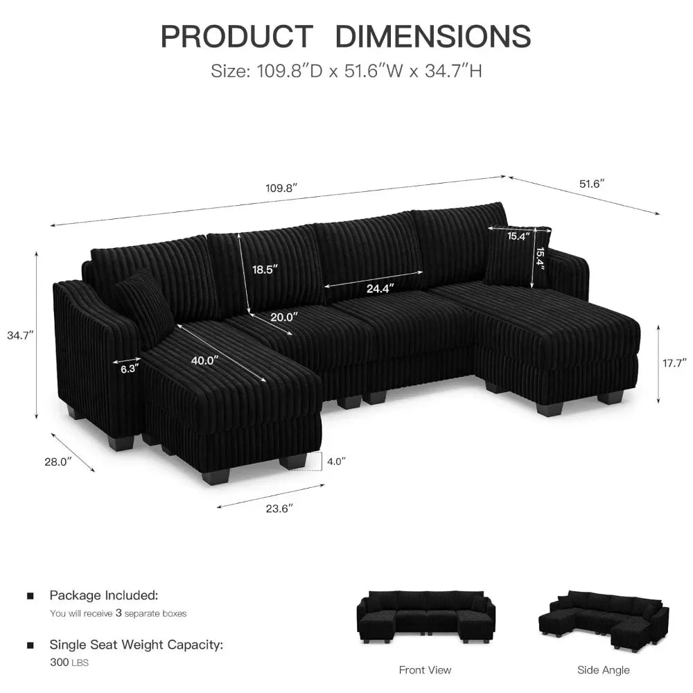 Corduroy U Shaped Couch with Reversible Chaises Sectional Couches for Living Room with Ottomans Customized Comfortable Sofa Set
