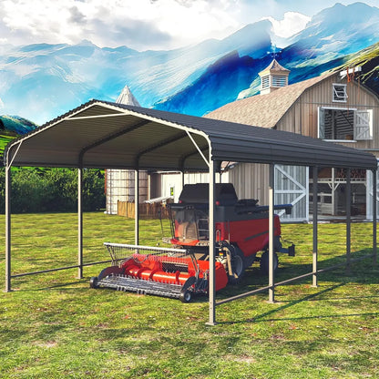 12x20FT Metal Carport, Heavy Duty Carport Canopy with Reinforced Frame and Base for All-Weather, Outdoor Garage