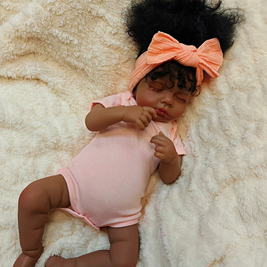 Risbecko 20 Inch Lifelike Black Reborn Baby Doll - African American Soft Cloth Body Doll - Birthday Gift/Christmas Gift