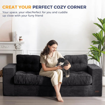 3 Seater Couch for Living Room, Boneless Couch with Tufted Cushion & Backrest, Upholstered Floor Sofa, Sofa in A, Customized